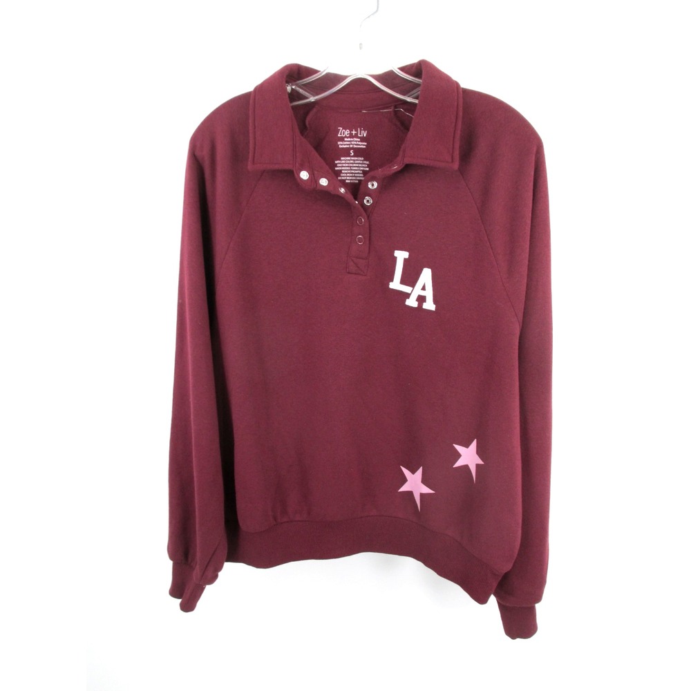 Zoe & Liv Los Angeles Pullover Sweatshirt Women Small Maroon West Coast Stars
